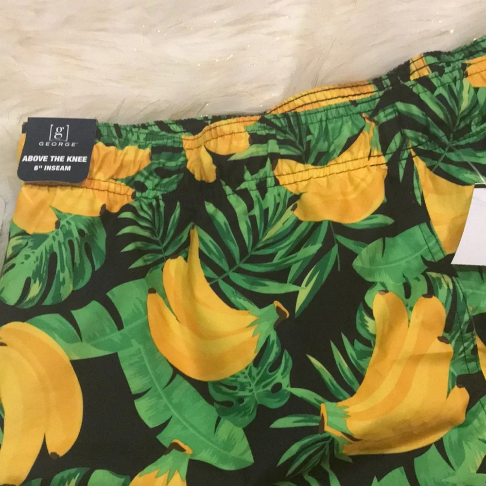 NWT men’s banana print swim shorts 2x yellow